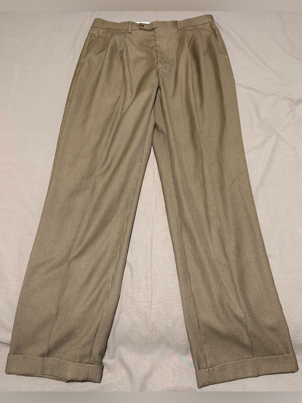 Vintage Ralph By Ralph Lauren Brown Houndstooth Cuffed Pleated Pants Size 34x32